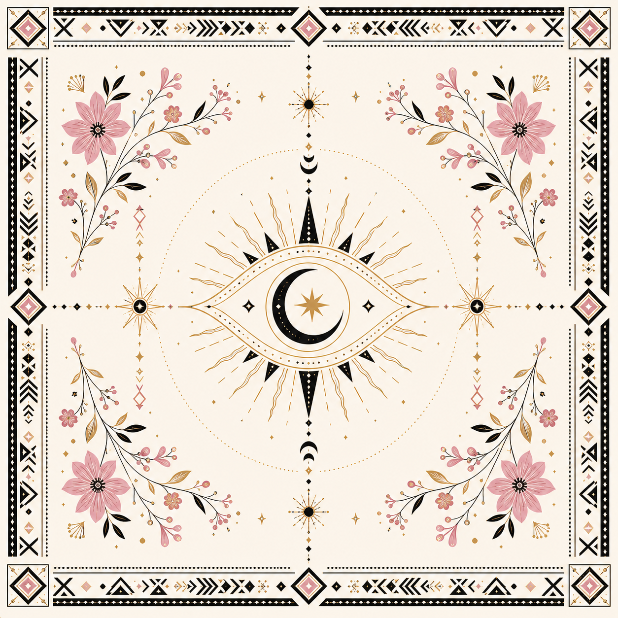 Bandana Bohème Rose – Motif Œil Solaire
