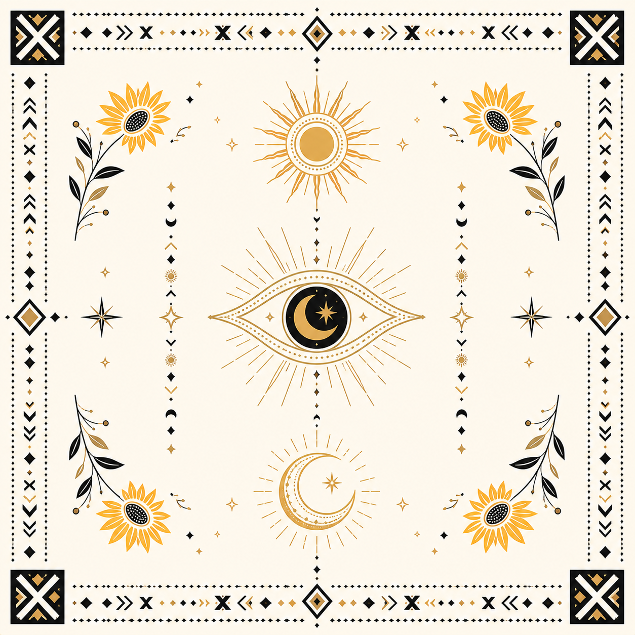 Bandana Bohème Jaune – Motif Œil Solaire